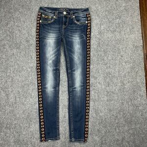Grace In LA Jeans Womens Sz 27 Blue Side Embroidery Low Rise Skinny Western Boho